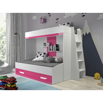 Poschodová posteľ s úložným priestorom Lada - biela/ružová