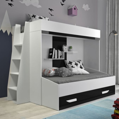 Poschodová posteľ s úložným priestorom Lada - biela/čierna