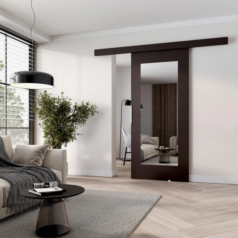 Posuvné dvere so zrkadlom BARRET 9 - 96 cm, wenge