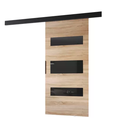 Posuvné interiérové ​​dvere BARRET 14 - 76 cm, dub sonoma / čierne