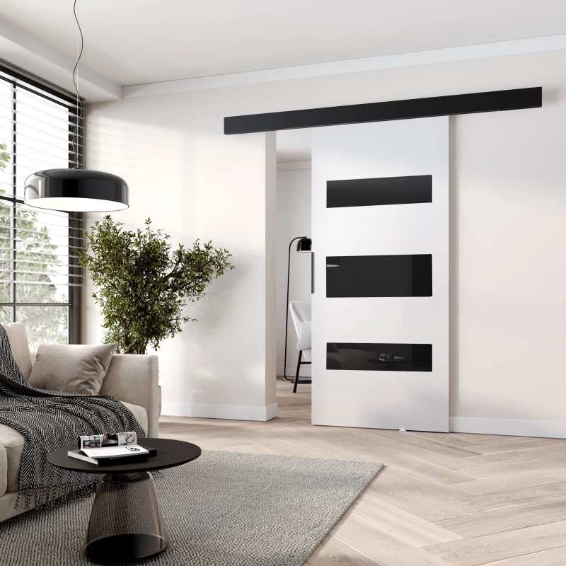 Posuvné interiérové ​​dvere BARRET 14 - 86 cm, biele / čierne