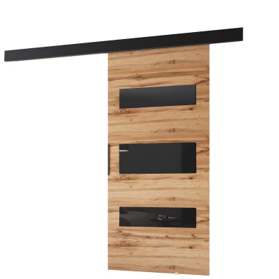 Posuvné interiérové ​​dvere BARRET 14 - 86 cm, dub wotan / čierne