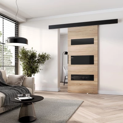 Posuvné interiérové ​​dvere BARRET 14 - 106 cm, dub sonoma / čierne