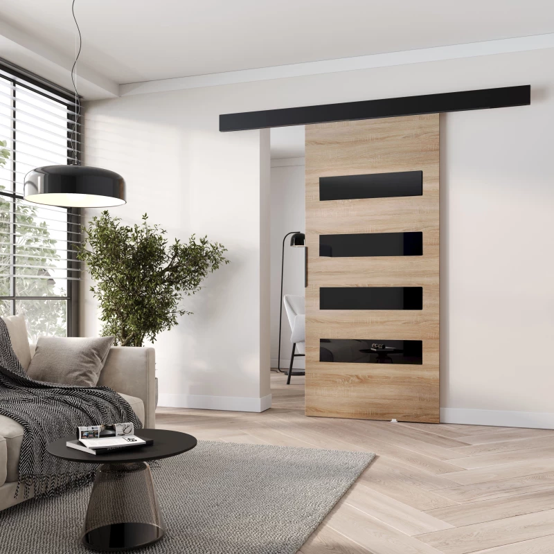Interiérové ​​posuvné dvere BARRET 16 - 106 cm, dub sonoma / čierne