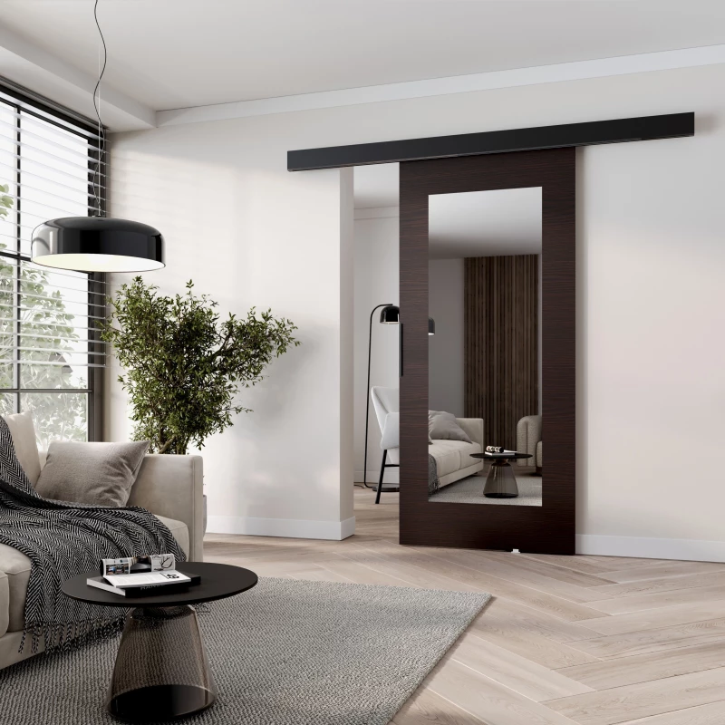 Posuvné dvere so zrkadlom BARRET 19 - 76 cm, wenge / čierne