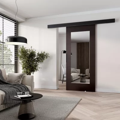 Posuvné dvere so zrkadlom BARRET 19 - 76 cm, wenge / čierne