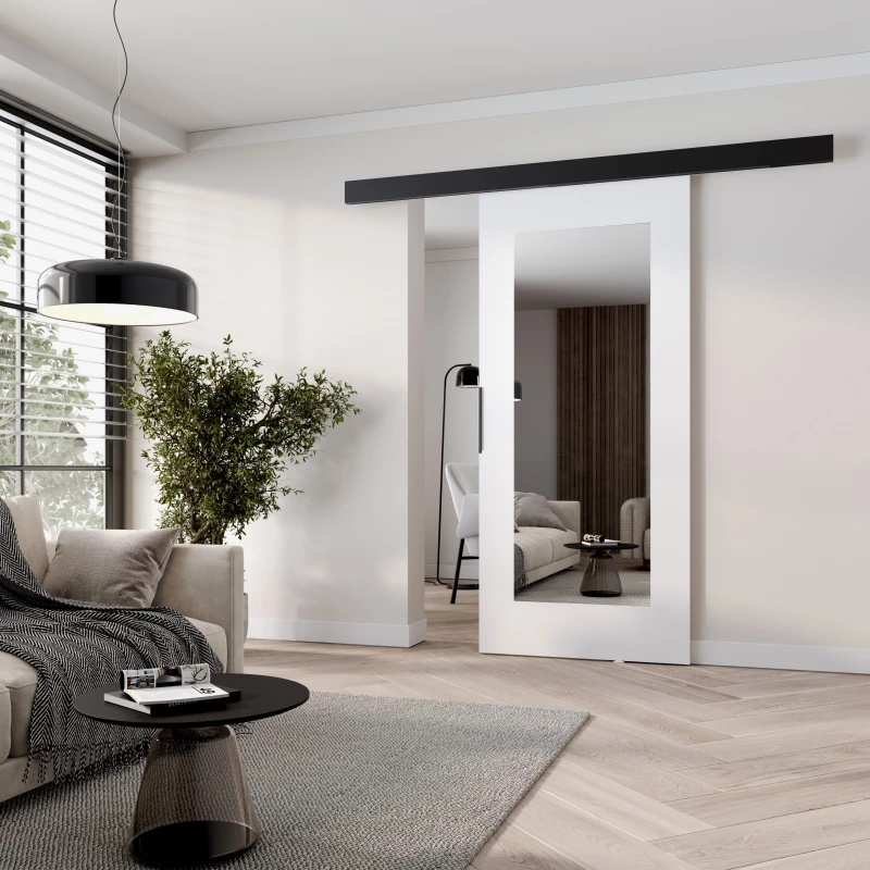 Posuvné dvere so zrkadlom BARRET 19 - 86 cm, biele / čierne