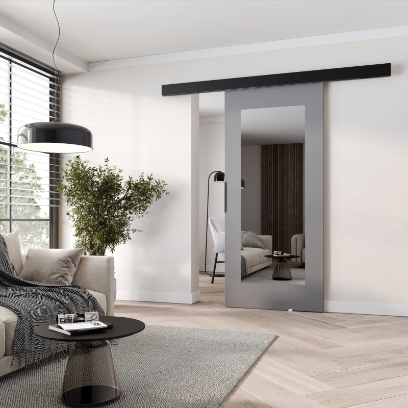 Posuvné dvere so zrkadlom BARRET 19 - 86 cm, šedé / čierne