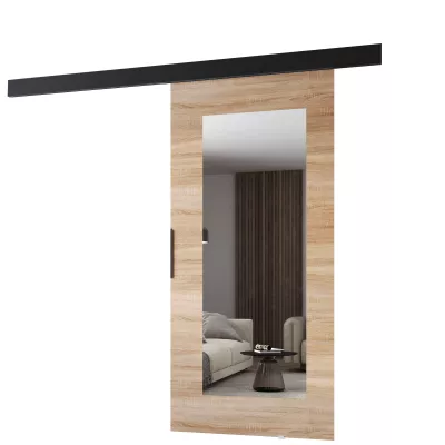 Posuvné dvere so zrkadlom BARRET 19 - 96 cm, dub sonoma / čierne