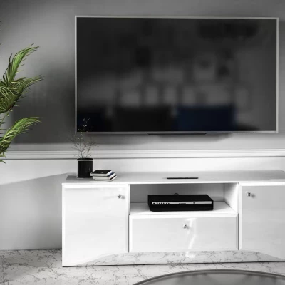 Televízny stolík SANTINA - lesklý biely