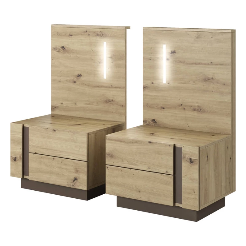 Súprava 2x nočný stolík DOTHAN - dub artisan / grafitový + LED osvetlenie ZDARMA