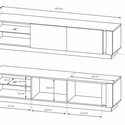 Televízny stolík 187 cm DOTHAN - dub artisan / grafitový