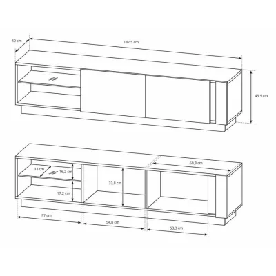 Televízny stolík 187 cm DOTHAN - dub artisan / grafitový