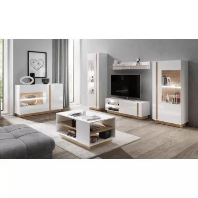 Televízny stolík 187 cm DOTHAN - dub grandson / biely / lesklý biely