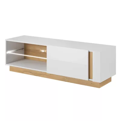 Televízny stolík 138 cm DOTHAN - dub grandson / biely / lesklý biely