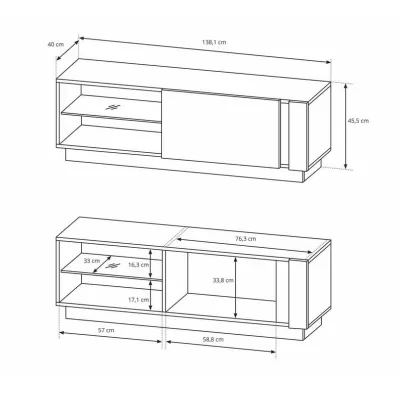 Televízny stolík 138 cm DOTHAN - dub artisan / grafitový