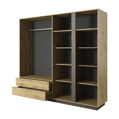 Šatníková skriňa so zrkadlom 220 cm DOTHAN - dub artisan / grafitová