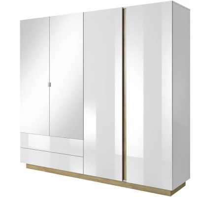 Šatníková skriňa so zrkadlom 220 cm DOTHAN - dub grandson / biela / lesklá biela