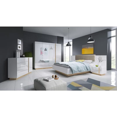 Šatníková skriňa so zrkadlom 220 cm DOTHAN - dub grandson / biela / lesklá biela
