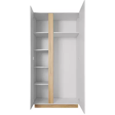 Dvojdverová šatníková skriňa 97 cm DOTHAN - dub grandson / biela / lesklá biela