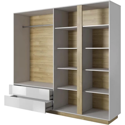 Zostava do spálne s posteľou 160x200 DOTHAN - dub grandson / lesklá biela / biela