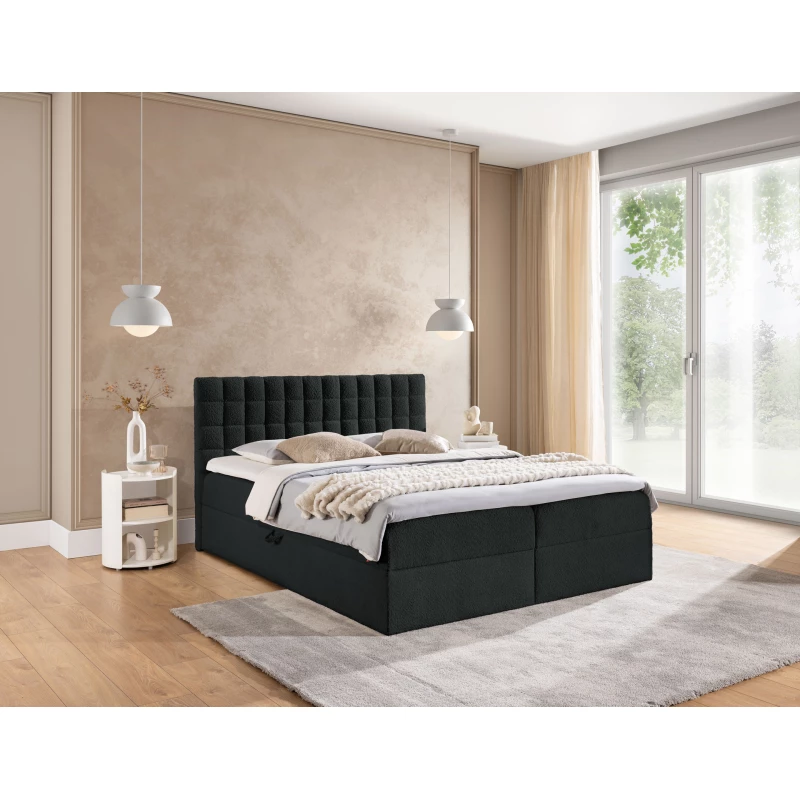 Manželská boxspringová posteľ 140x200 SALOMA - čierna + topper