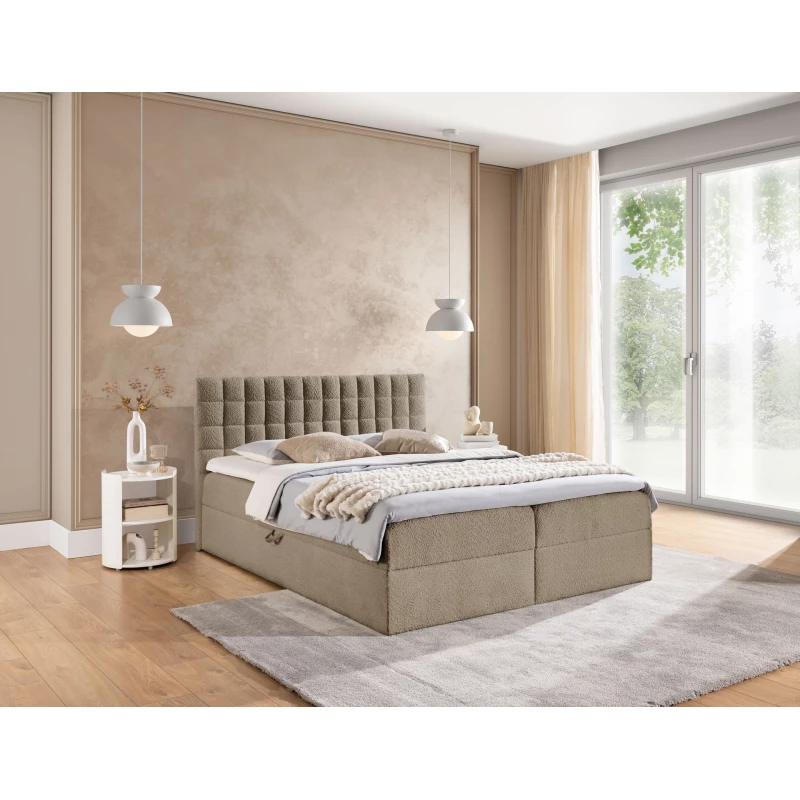 Manželská boxspringová posteľ 140x200 SALOMA - šedá + topper
