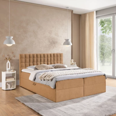 Manželská boxspringová posteľ 140x200 SALOMA - svetlo hnedá + topper