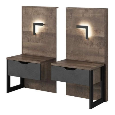 Súprava 2x nočný stolík GORDO - dub sand grande / matera + LED osvetlenie ZDARMA