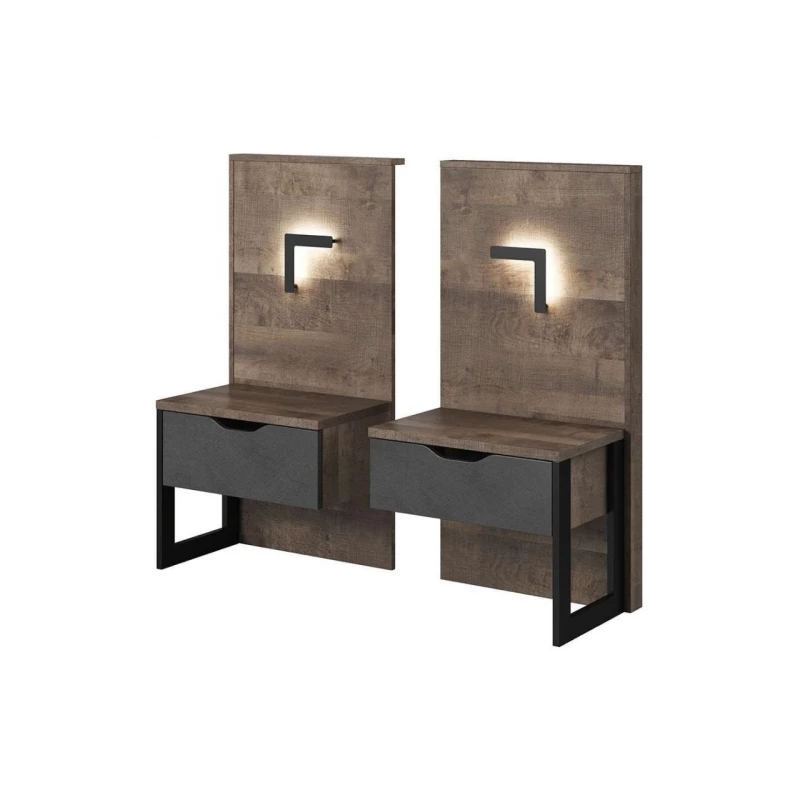Súprava 2x nočný stolík GORDO - dub sand grande / matera + LED osvetlenie ZDARMA