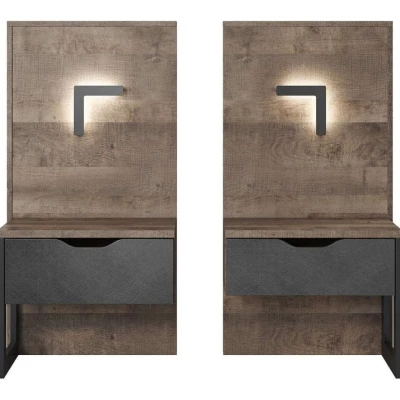 Súprava 2x nočný stolík GORDO - dub sand grande / matera + LED osvetlenie ZDARMA