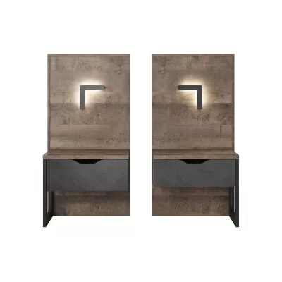 Súprava 2x nočný stolík GORDO - dub sand grande / matera + LED osvetlenie ZDARMA