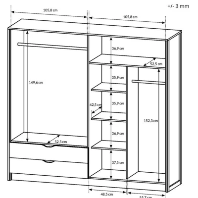 Šatníková skriňa so zrkadlom 220 cm GORDO - dub sand grande / matera