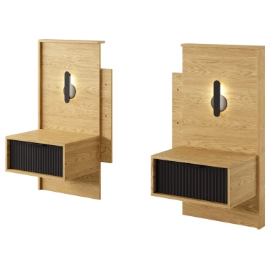 Súprava 2x nočný stolík BRENT - dub baltic / čierny + LED osvetlenie ZDARMA