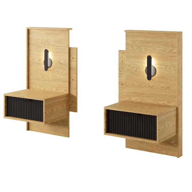 Súprava 2x nočný stolík BRENT - dub baltic / čierny + LED osvetlenie ZDARMA