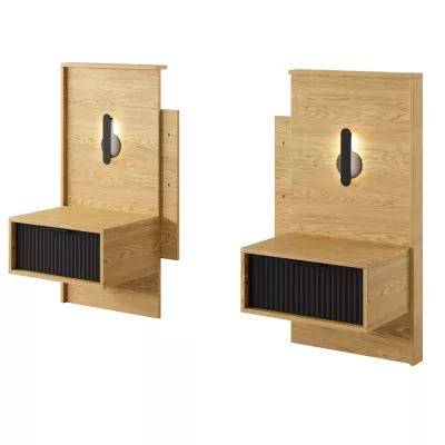 Súprava 2x nočný stolík BRENT - dub baltic / čierny + LED osvetlenie ZDARMA