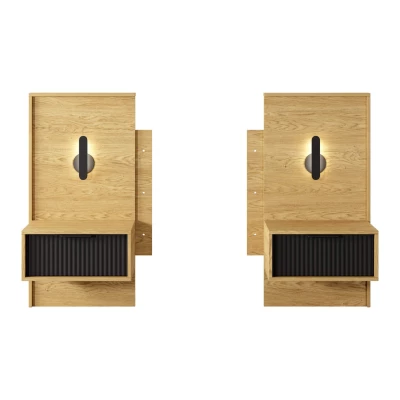 Súprava 2x nočný stolík BRENT - dub baltic / čierny + LED osvetlenie ZDARMA