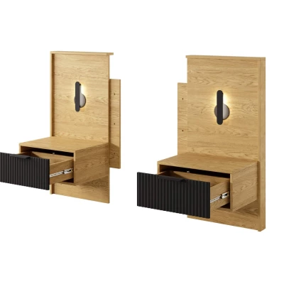 Súprava 2x nočný stolík BRENT - dub baltic / čierny + LED osvetlenie ZDARMA