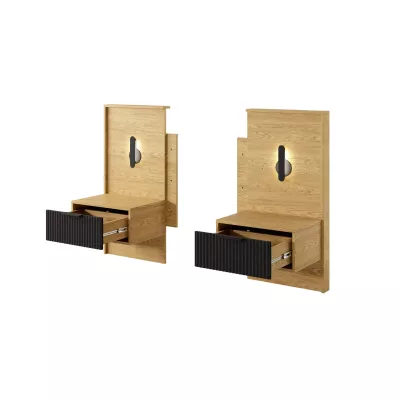 Súprava 2x nočný stolík BRENT - dub baltic / čierny + LED osvetlenie ZDARMA
