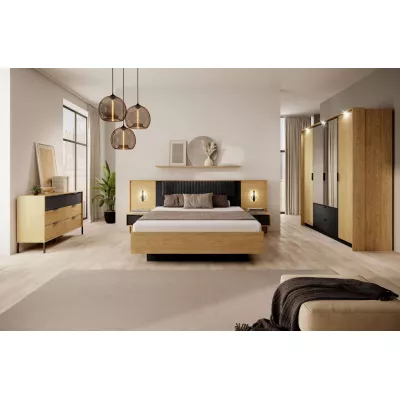 Súprava 2x nočný stolík BRENT - dub baltic / čierny + LED osvetlenie ZDARMA