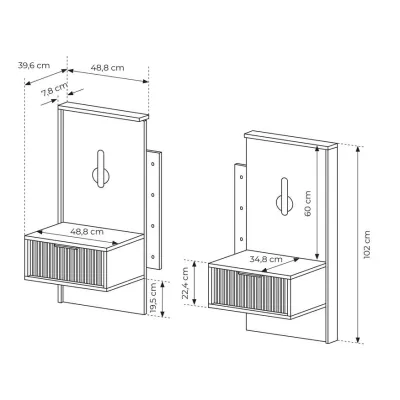 Súprava 2x nočný stolík BRENT - dub baltic / čierny + LED osvetlenie ZDARMA