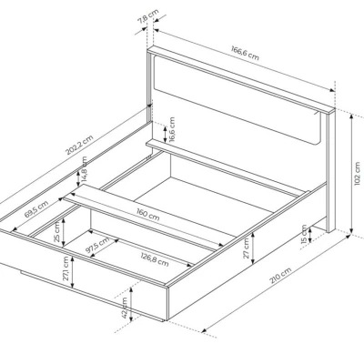 Manželská posteľ s úložným priestorom 160x200 BRENT - dub baltic / čierna