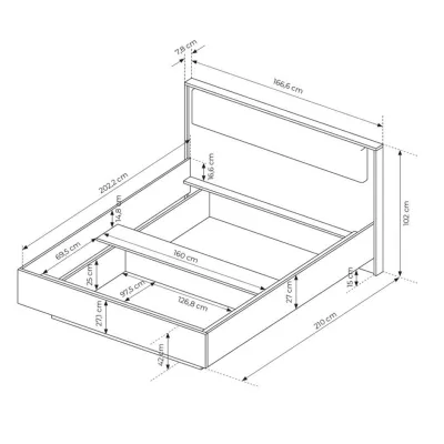 Manželská posteľ s úložným priestorom 160x200 BRENT - dub baltic / čierna