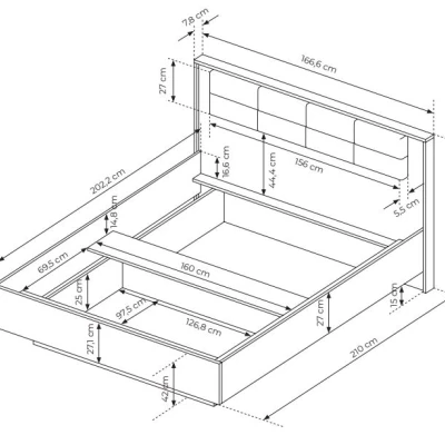 Manželská posteľ s úložným priestorom 160x200 CALERA - gaštan / antracitová