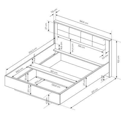 Manželská posteľ s úložným priestorom 160x200 CALERA - gaštan / antracitová