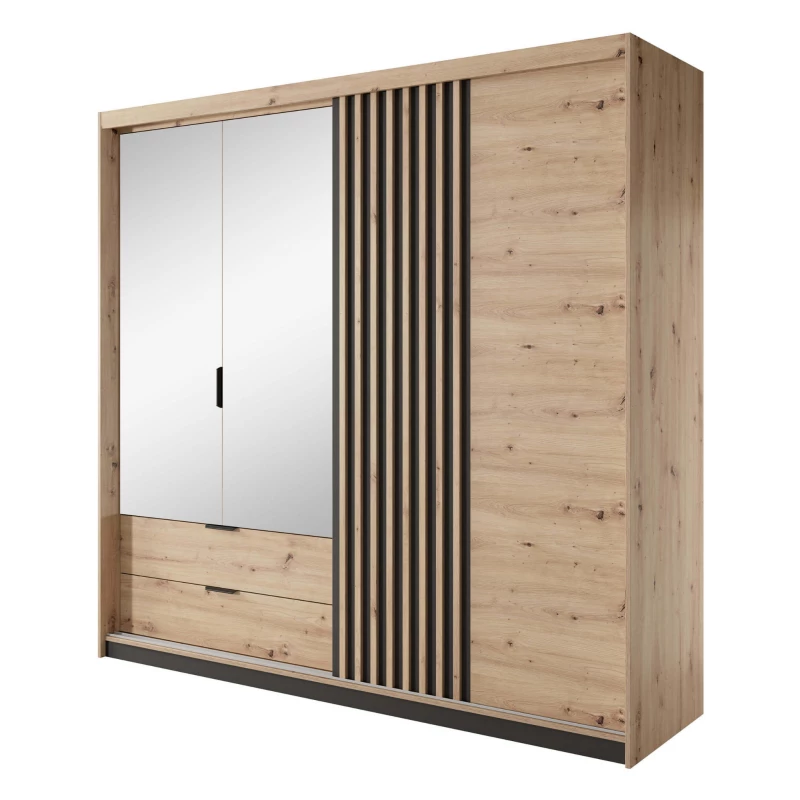 Šatníková skriňa so zrkadlom 220 cm REFORM - dub artisan / antracitová
