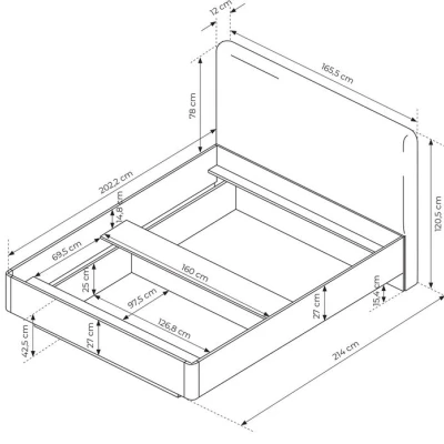 Manželská posteľ s úložným priestorom 160x200 TROY - dub barista