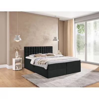 Manželská boxspringová posteľ 180x200 SALOMA - čierna + topper