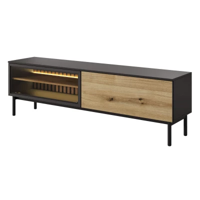 TV stolík 180 cm DEMOPOLIS - dub evoke / čierny + LED osvetlenie ZDARMA
