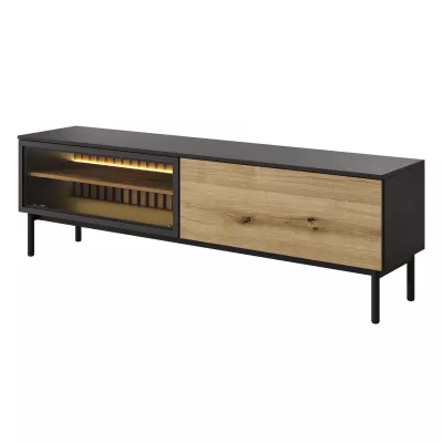 TV stolík 180 cm DEMOPOLIS - dub evoke / čierny + LED osvetlenie ZDARMA
